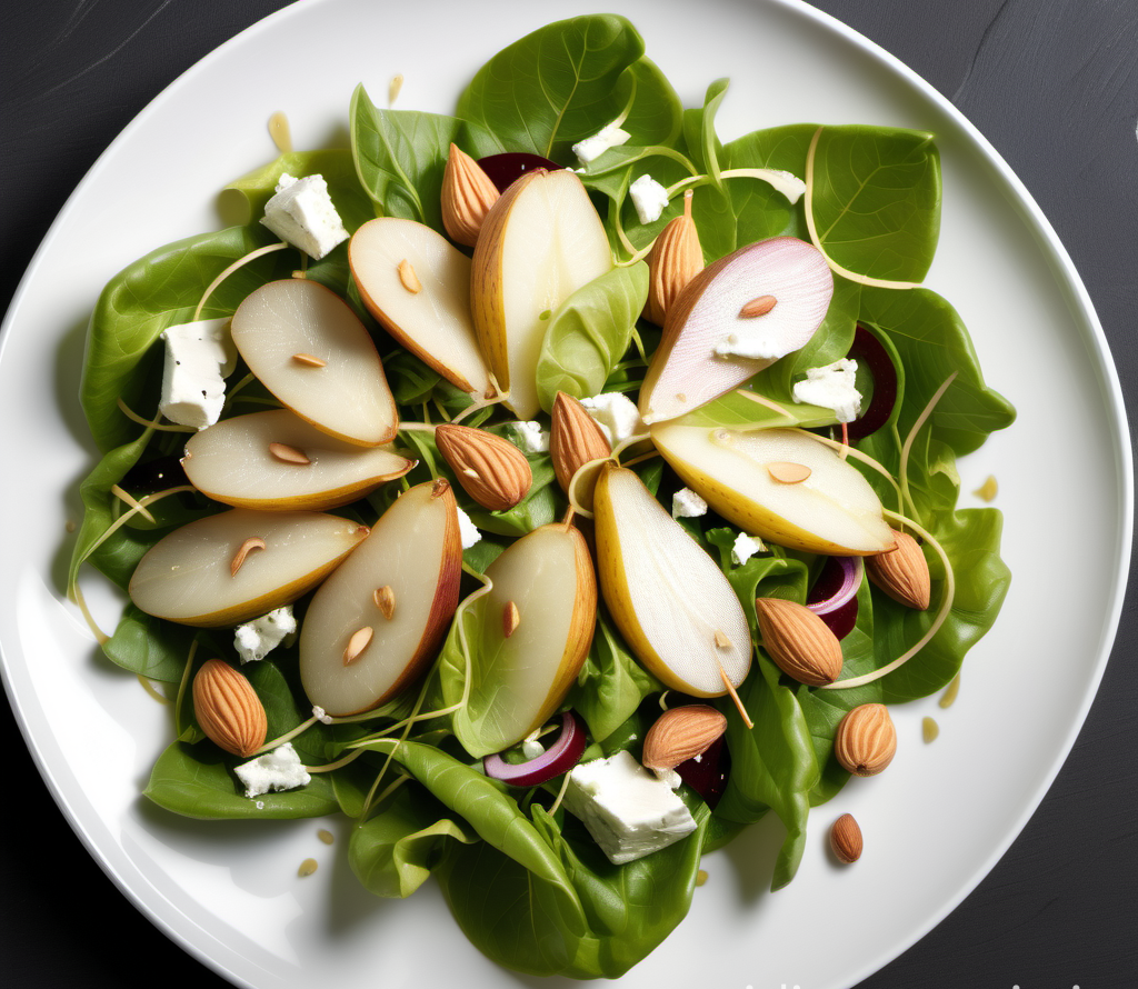 Ricetta vegetariana: Insalata di Mandorle Sgusciate Biologiche con 2 pere e Formaggio di Capra