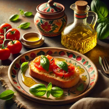Acquistare olio EVO Olio extravergine di oliva versato su una bruschetta