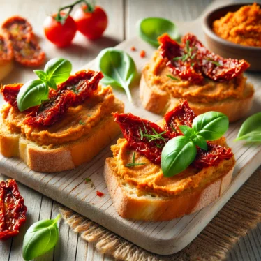 Paté di pomodoro siciliano su crostini rustici con pomodori secchi