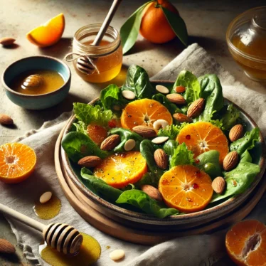 Insalata mediterranea con mandorle sgusciate biologiche e miele